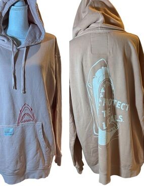 Finatics Protect the Locals Oversized Light Mauve Hoodie with Shark Graphic